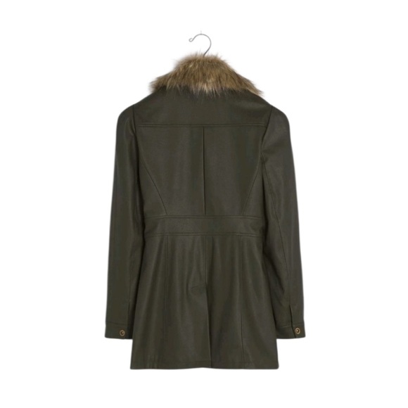Anthropologie Maeve Kellie Olive Green Faux Leather Coat Removable Fur Collar - Picture 5 of 13